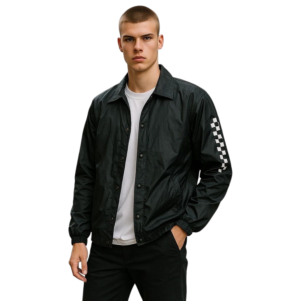 Primitive Skateboarding Coaches Jacket - Black with White Checker Sleeve - Light